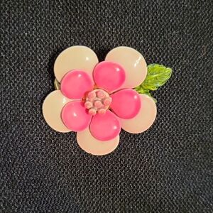 Pink and Light Pink Enameled 1950's Mid Century Flower Brooch
